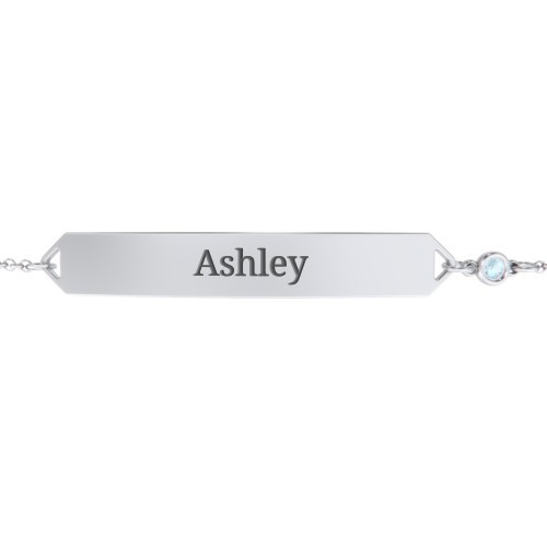 Engravable Classic Bracelet with Birthstone – Sterling Silver with Blue Topaz