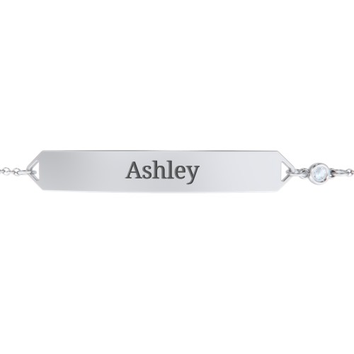 Engravable Classic Bracelet with Birthstone – Sterling Silver with Aquamarine