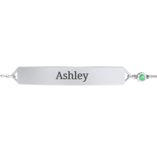 Engravable Classic Bracelet with Birthstone – Sterling Silver with Emerald