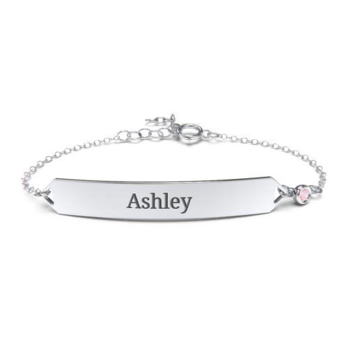 Engravable Classic Bracelet with Birthstone – Sterling Silver with Pink Tourmaline