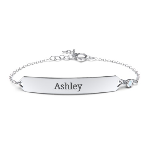 Engravable Classic Bracelet with Birthstone – Sterling Silver with Blue Topaz