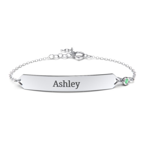 Engravable Classic Bracelet with Birthstone – Sterling Silver with Emerald