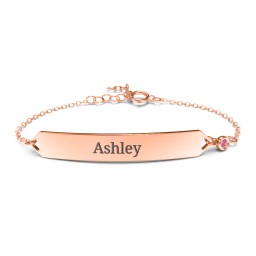 Engravable Classic Bracelet with Birthstone in 10K Solid Rose Gold with Red Premium Zirconia