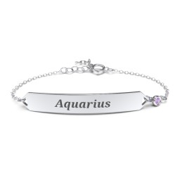 Engravable Classic Bracelet with Birthstone in 925 Sterling Silver with Amethyst