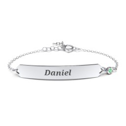 Engravable Classic Bracelet with Birthstone in 925 Sterling Silver with Emerald