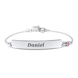 Engravable Classic Bracelet with Birthstone in 925 Sterling Silver with Ruby