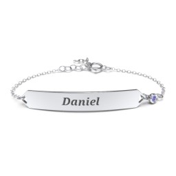 Engravable Classic Bracelet with Birthstone in 925 Sterling Silver with Blue Sapphire