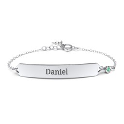 Engravable Classic Bracelet with Birthstone in 925 Sterling Silver with Emerald