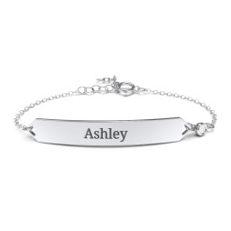 Engravable Classic Bracelet with Birthstone in 925 Sterling Silver with Diamond