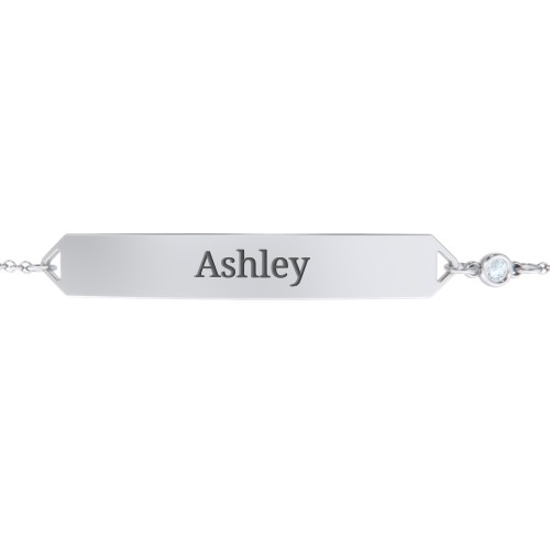 Engravable Classic Bracelet with Birthstone – Sterling Silver with Aquamarine