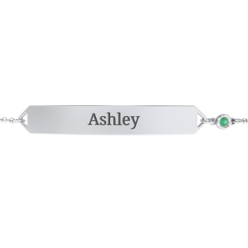 Engravable Classic Bracelet with Birthstone – Sterling Silver with Emerald