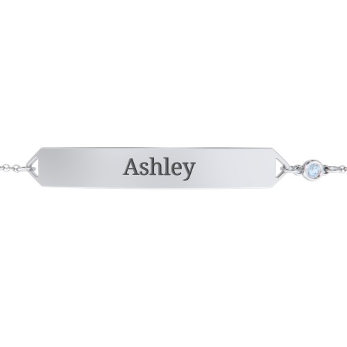 Engravable Classic Bracelet with Birthstone – Sterling Silver with Blue Topaz