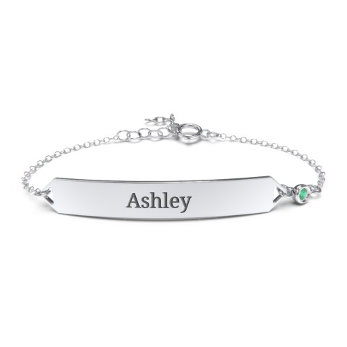 Engravable Classic Bracelet with Birthstone – Sterling Silver with Emerald