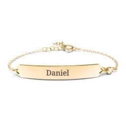 Engravable Classic Bracelet with Birthstone in 10K Solid Yellow Gold with Cubic Zirconia