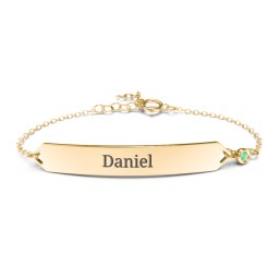 Engravable Classic Bracelet with Birthstone in 10K Solid Yellow Gold with Emerald