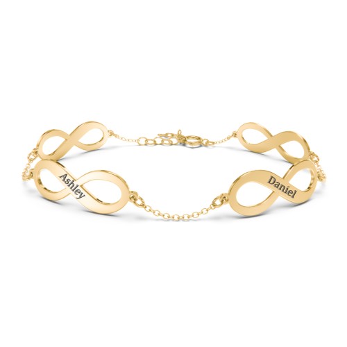 Engravable 4 Infinity Bracelet – 18K Gold Plated Silver