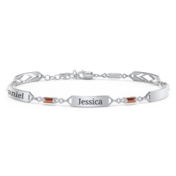 Engravable Family Bracelet with Baguette Birthstones (1-5 Stones) in 925 Sterling Silver with Garnet, Blue Sapphire, and Citrine