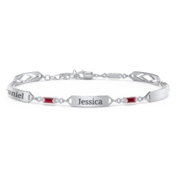 Engravable Family Bracelet with Baguette Birthstones (1-5 Stones) in 925 Sterling Silver
