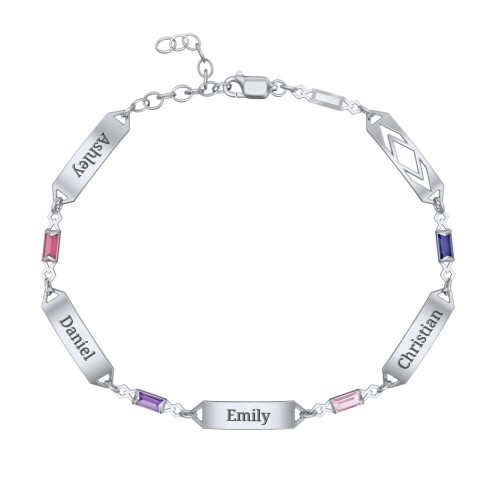 Engravable Family Bracelet with Baguette Birthstones (1-5 Stones)