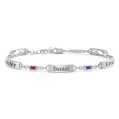 Engravable Family Bracelet with Baguette Birthstones (1-5 Stones) – Sterling Silver with Ruby, Amethyst, and Pink Tourmaline