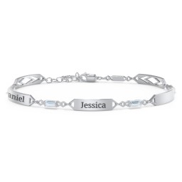 Engravable Family Bracelet with Baguette Birthstones (1-5 Stones) in 925 Sterling Silver with Aquamarine, Blue Sapphire, and Citrine
