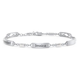 Engravable Family Bracelet with Baguette Birthstones (1-5 Stones) in 925 Sterling Silver with Cubic Zirconia, Blue Sapphire, and Citrine