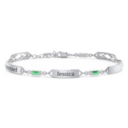Engravable Family Bracelet with Baguette Birthstones (1-5 Stones) in 925 Sterling Silver with Emerald, Blue Sapphire, and Citrine