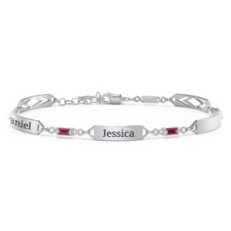 Engravable Family Bracelet with Baguette Birthstones (1-5 Stones) in 925 Sterling Silver with Ruby, Blue Sapphire, and Citrine