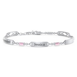 Engravable Family Bracelet with Baguette Birthstones (1-5 Stones) in 925 Sterling Silver with Pink Tourmaline, Blue Sapphire, and Citrine