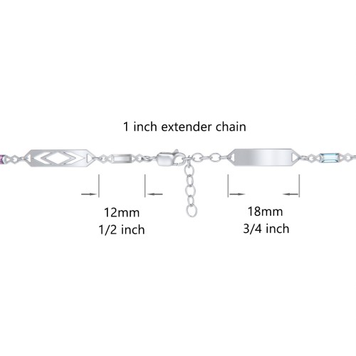Engravable Family Bracelet with Baguette Birthstones (1-5 Stones) – Sterling Silver with Ruby, Amethyst, and Pink Tourmaline