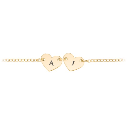 Engravable 2 Hearts Bracelet – 18K Gold Plated Silver