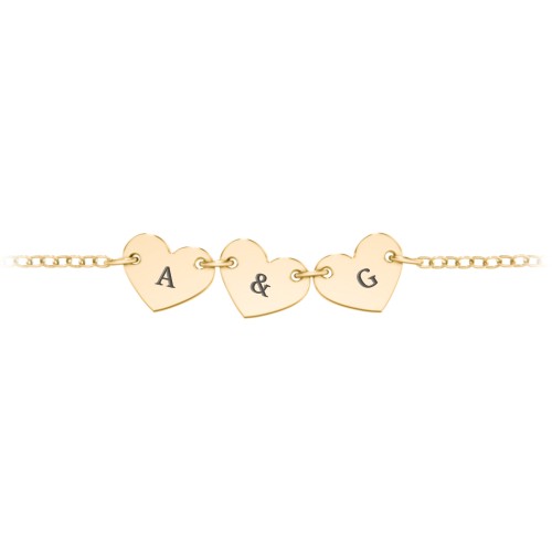 Engravable 3 Hearts Bracelet – 10K Yellow Gold