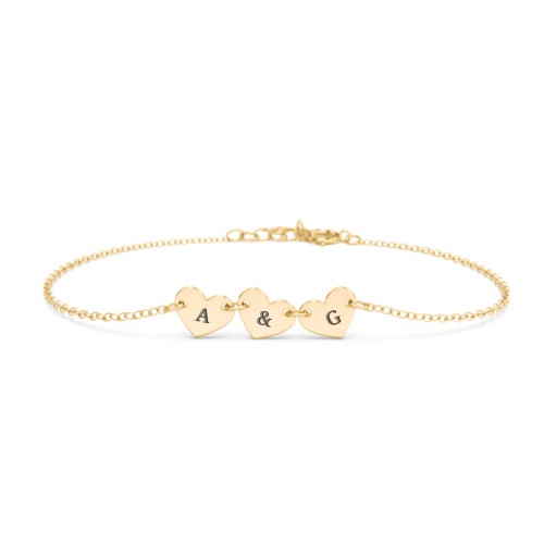 Engravable 3 Hearts Bracelet – 10K Yellow Gold