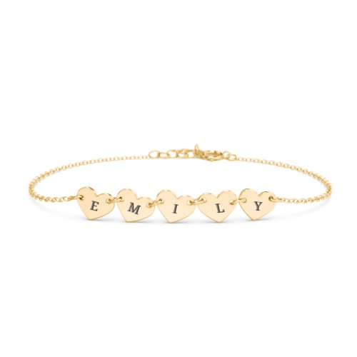 Engravable 5 Hearts Bracelet – 18K Gold Plated Silver
