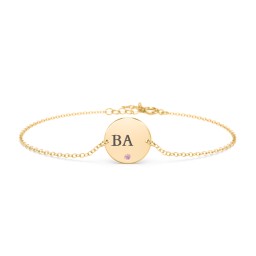 Engravable Disc Sorority Bracelet with Accent Stone in 18K Gold Plated Silver with Red Premium Zirconia