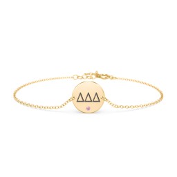 Engravable Disc Sorority Bracelet with Accent Stone in 18K Gold Plated Silver with Red Premium Zirconia