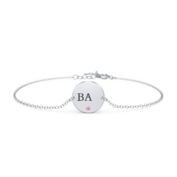 Engravable Disc Sorority Bracelet with Accent Stone in 925 Sterling Silver with Red Premium Zirconia