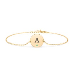 Engravable Disc Bracelet with Accent Stone in 18K Gold Plated Silver with Green Premium Zirconia