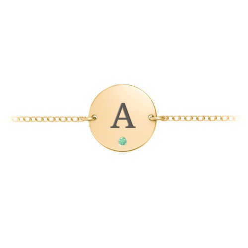 Engravable Disc Bracelet with Accent Stone – 18K Gold Plated Silver with Green Premium Zirconia