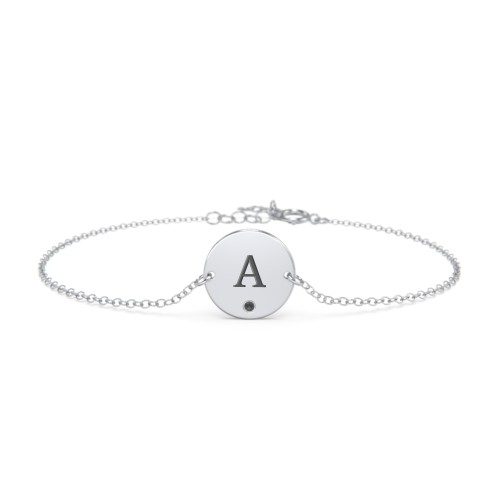 Engravable Disc Bracelet with Accent Stone – Sterling Silver with Black Premium Zirconia