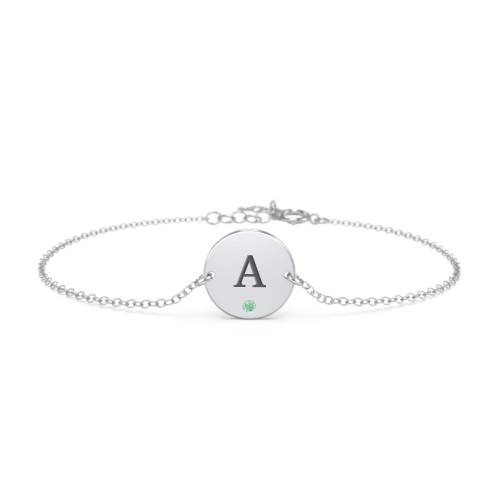 Engravable Disc Bracelet with Accent Stone – Sterling Silver with Green Premium Zirconia