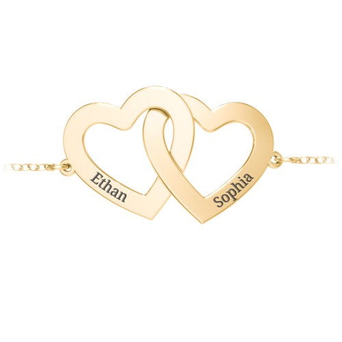 Engravable Interlocking Hearts Bracelet – 18K Gold Plated Silver