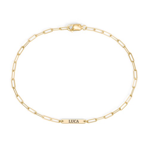 Mini Paper Clip Chain Bracelet with 1 - 4 Engravable Bars – 18K Gold Plated Silver