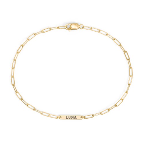 Mini Paper Clip Chain Bracelet with 1 - 4 Engravable Bars – 18K Gold Plated Silver