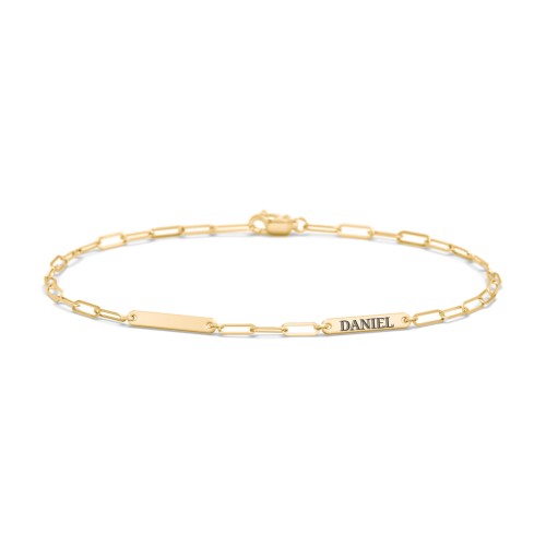 Mini Paper Clip Chain Bracelet with 1 - 4 Engravable Bars – 18K Gold Plated Silver