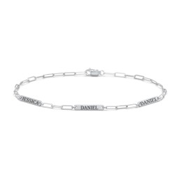 Mini Paper Clip Chain Bracelet with 1 - 4 Engravable Bars in 925 Sterling Silver