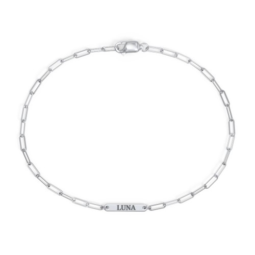 Mini Paper Clip Chain Bracelet with 1 - 4 Engravable Bars – Sterling Silver