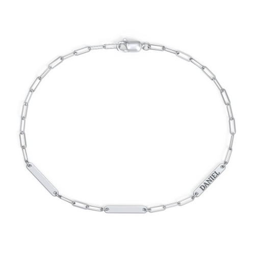 Mini Paper Clip Chain Bracelet with 1 - 4 Engravable Bars – Sterling Silver