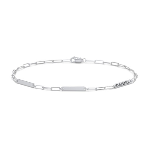 Mini Paper Clip Chain Bracelet with 1 - 4 Engravable Bars – Sterling Silver