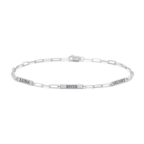Mini Paper Clip Chain Bracelet with 1 - 4 Engravable Bars – Sterling Silver